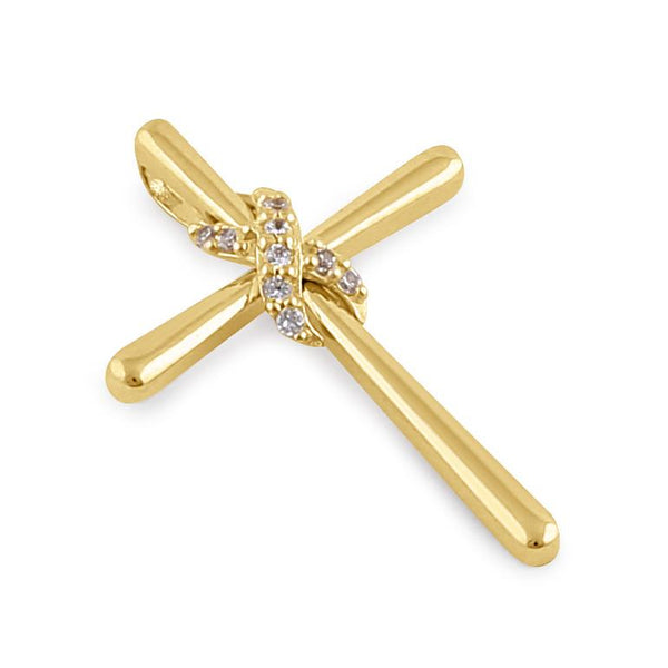Solid 14K Gold Infinity Hugged Cross Diamond Pendant