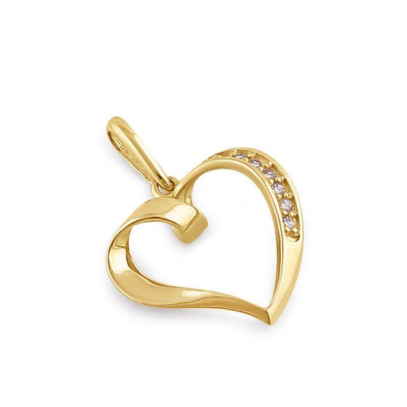 Solid 14K Gold Ribbon Heart Diamond Pendant