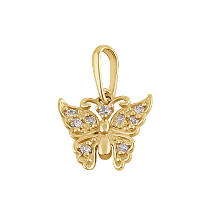 Solid 14K Gold Butterfly Diamond Pendant