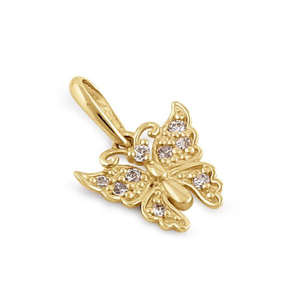 Solid 14K Gold Butterfly Diamond Pendant
