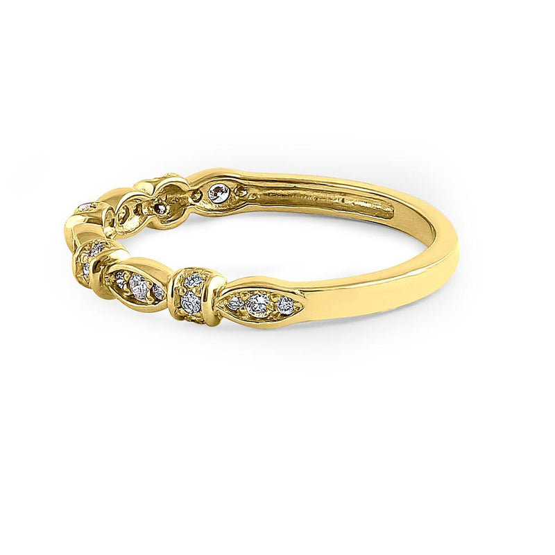 Solid 14K Yellow Gold Half Eternity Round Marquise Pattern Diamond Ring