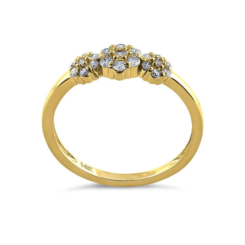 Solid 14K Yellow Gold Flower Cluster Diamond Ring