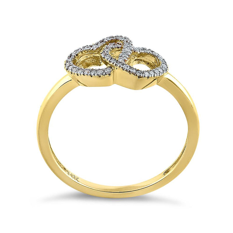 Solid 14K Yellow Gold Double Heart Diamond Ring