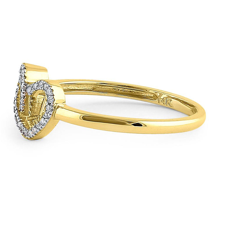 Solid 14K Yellow Gold Double Heart Diamond Ring