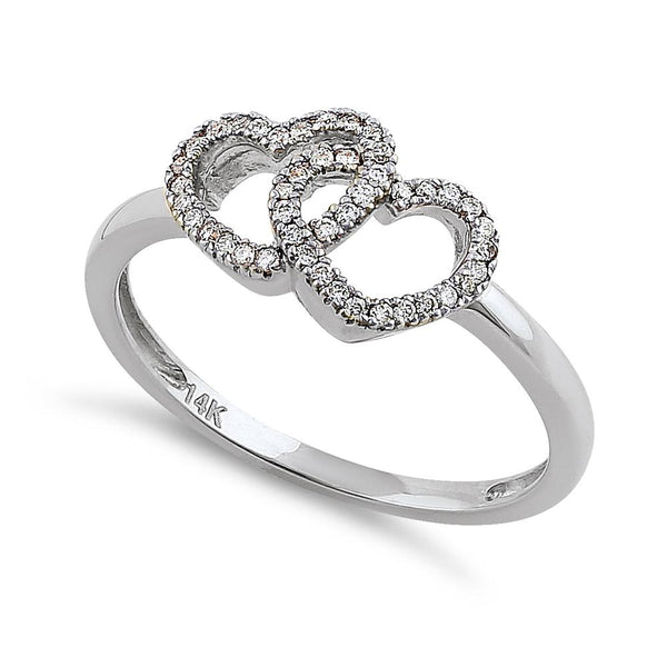 Solid 14K White Gold Double Heart Diamond Ring