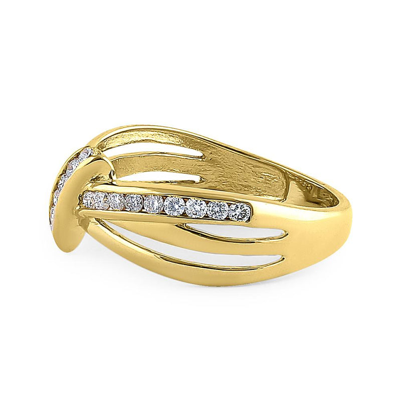 Solid 14K Yellow Gold Twist Diamond Ring
