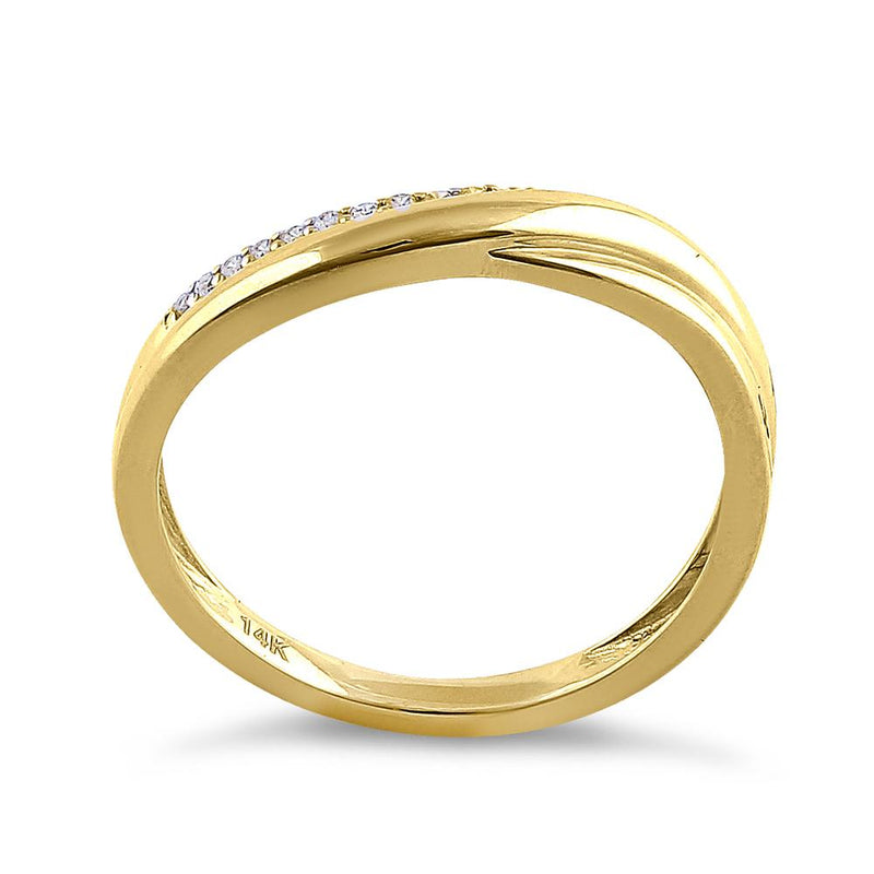Solid 14K Yellow Gold Elegant Curve Diamond Ring