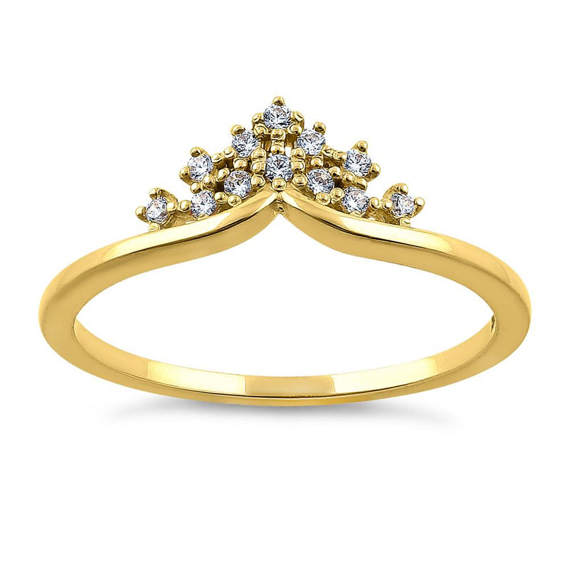 Solid 14K Yellow Gold Crown 0.12 ct. Diamond Ring