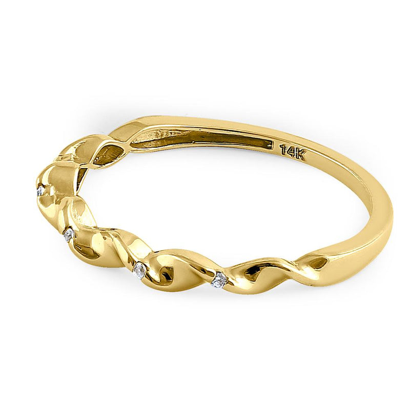 Solid 14K Yellow Gold Wave Twist Diamond Ring