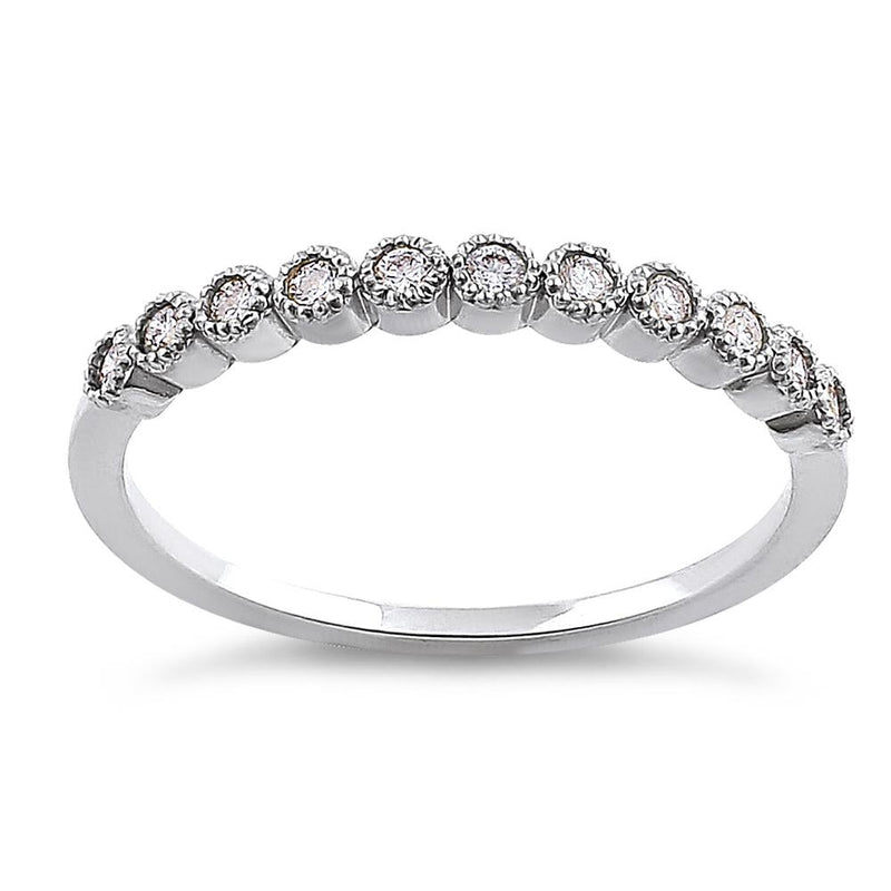 Solid 14K White Gold Classic Row Diamond Ring
