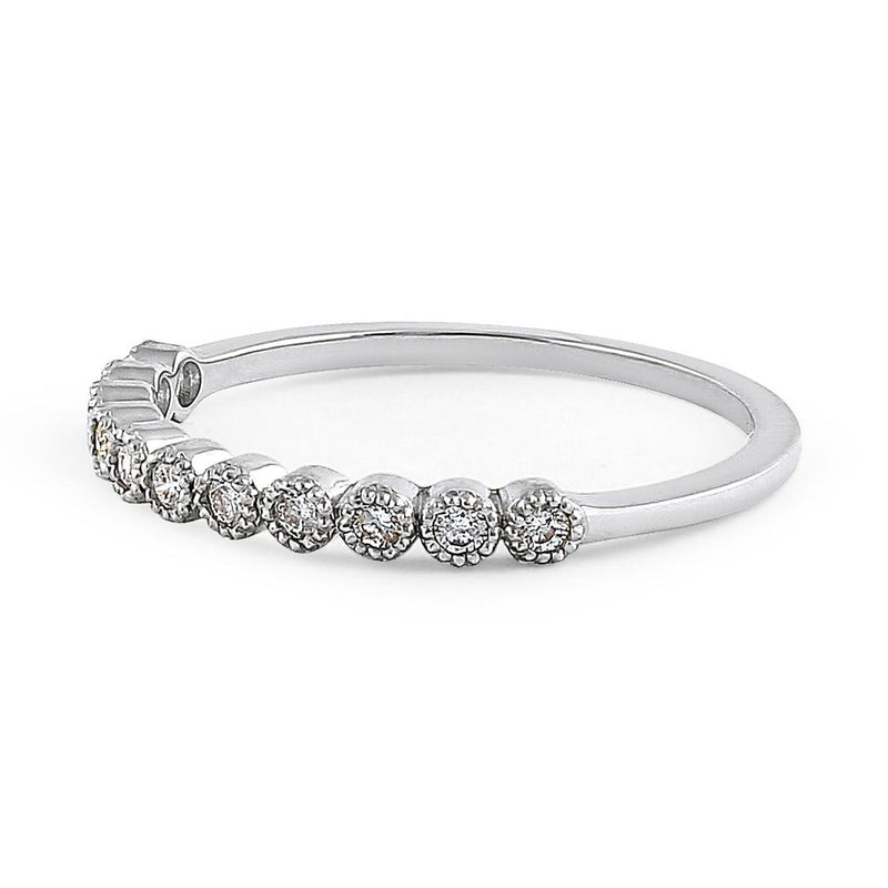 Solid 14K White Gold Classic Row Diamond Ring