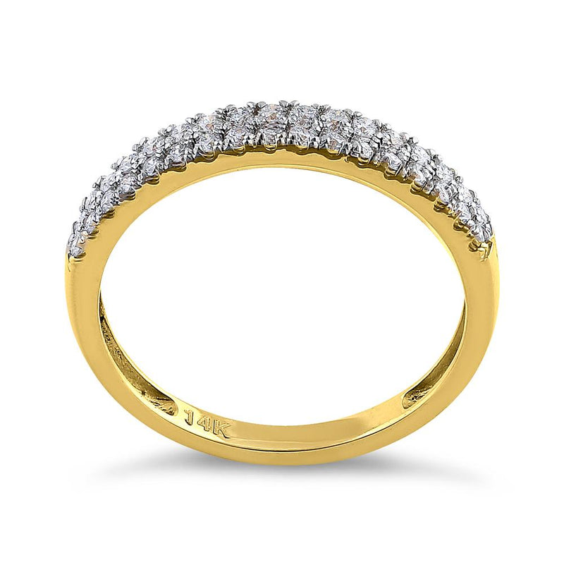 Solid 14K Yellow Gold Double Row Diamond Ring