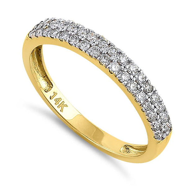 Solid 14K Yellow Gold Double Row Diamond Ring