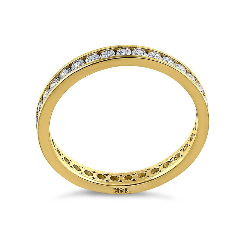 Solid 14K Yellow Gold Stackable Eternity Round Diamond Band