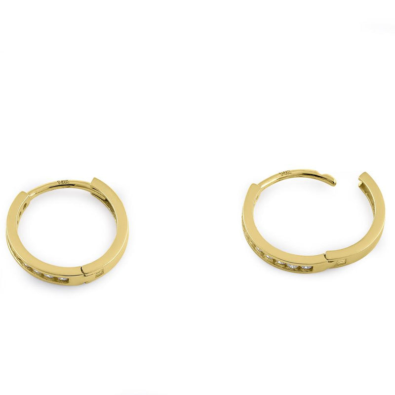 Solid 14K Yellow Gold Small Hoop 0.24 ct. Diamond Earrings