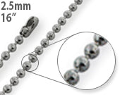 Stainless Steel 16" Dogtag Bead Chain Necklace 2.5mm