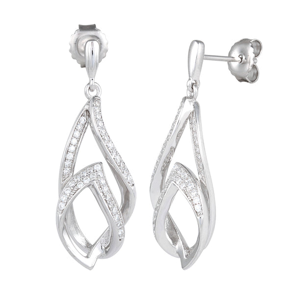 Sterling Silver Flames CZ Dangle Earrings