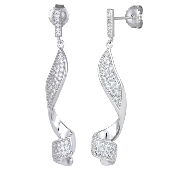 Sterling Silver Lory Swirl CZ Dangle Earrings