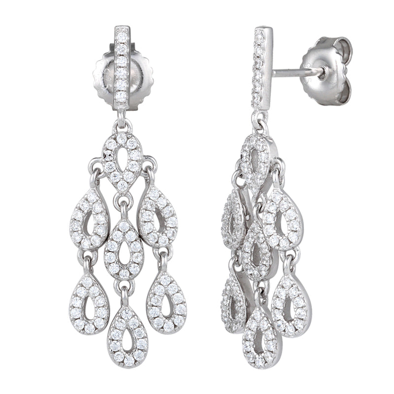 Sterling Silver Chandelier Drop CZ Dangle Earrings