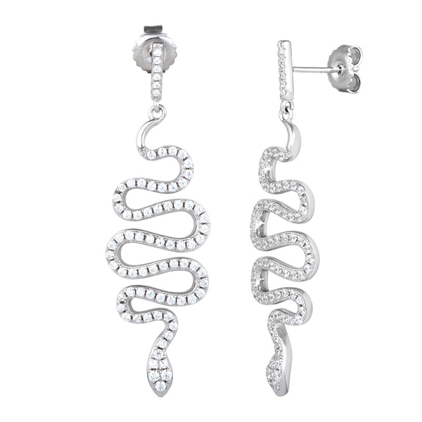 Sterling Silver Snake CZ Dangle Earrings