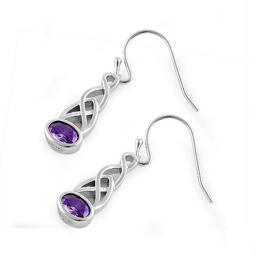 Sterling Silver Oval Amethyst CZ Earrings