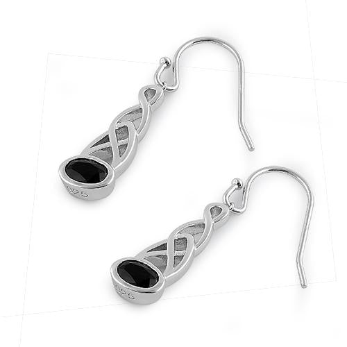 Sterling Silver Oval Black CZ Earrings