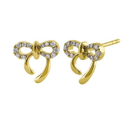 Solid 14K Yellow Gold Bow Diamond Earrings