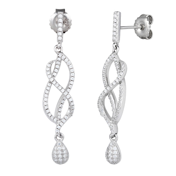 Sterling Silver Twisted Drop CZ Dangle Earrings