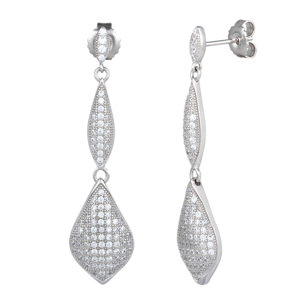 Sterling Silver Pave CZ Dangle Earrings