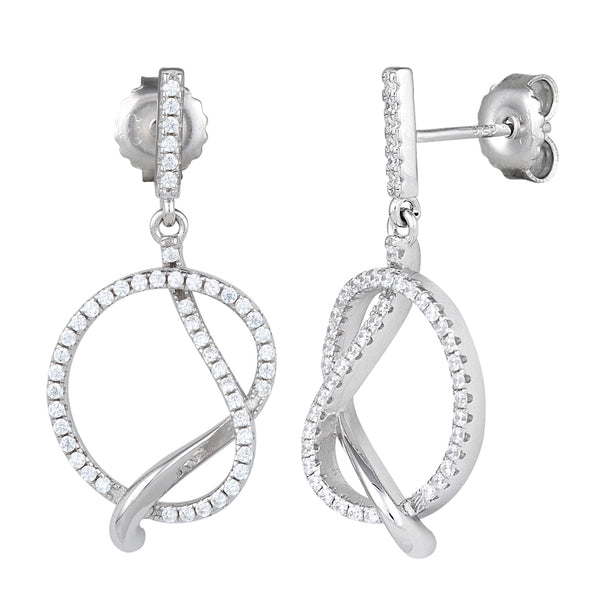 Sterling Silver Big Knot CZ Dangle Earrings