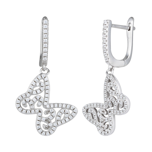 Sterling Silver Butterfly CZ Dangle Earrings