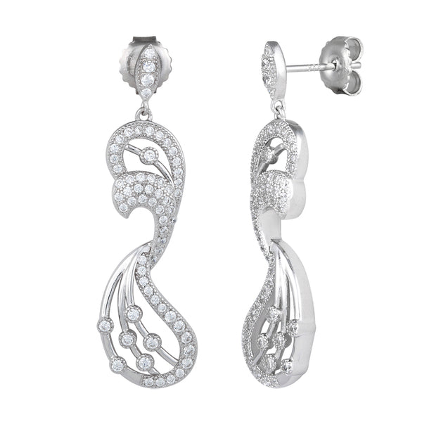 Sterling Silver Pave Abstract CZ Dangle Earrings
