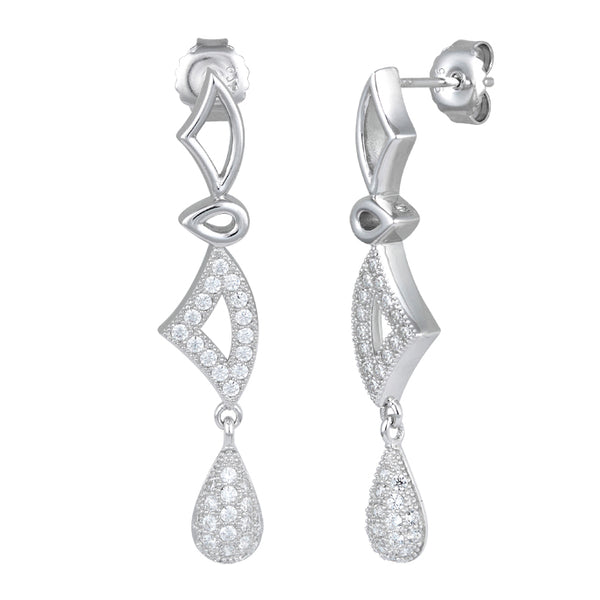 Sterling Silver Triangle Drop CZ Dangle Earrings