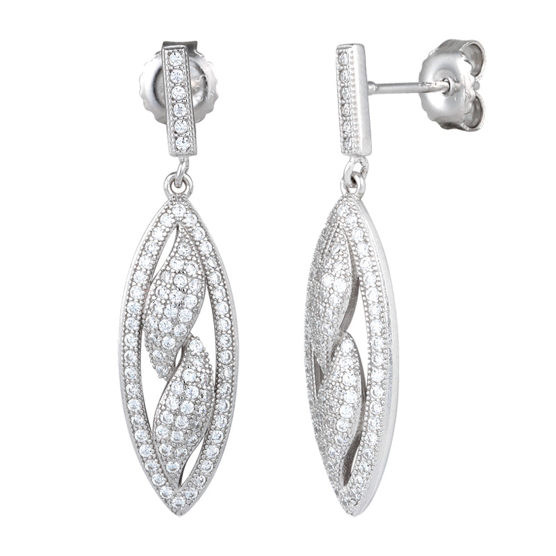 Sterling Silver Pave Flames CZ Dangle Earrings