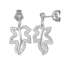 Sterling Silver Leaf CZ Dangle Earrings