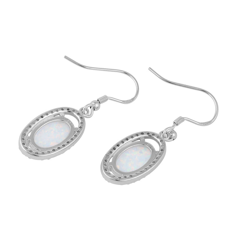 Sterling Silver White Lab Opal & Clear CZ Oval Hook Earrings