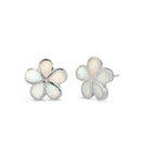 Sterling Silver Flower White Lab Opal Stud Earrings
