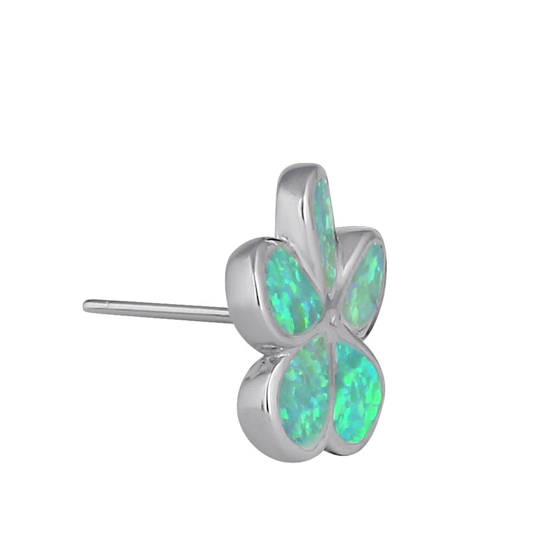 Sterling Silver Flower Green Lab Opal Stud Earrings