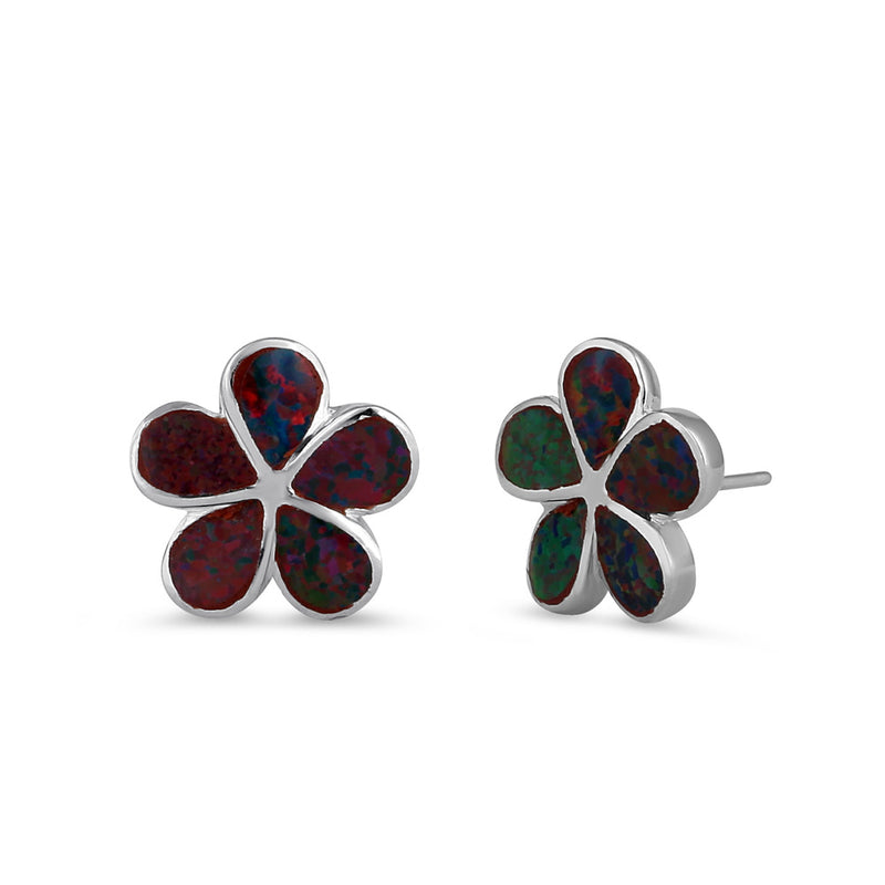 Sterling Silver Flower Black Lab Opal Stud Earrings