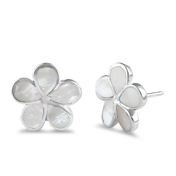 Sterling Silver Flower Mother of Pearl Stud Earrings