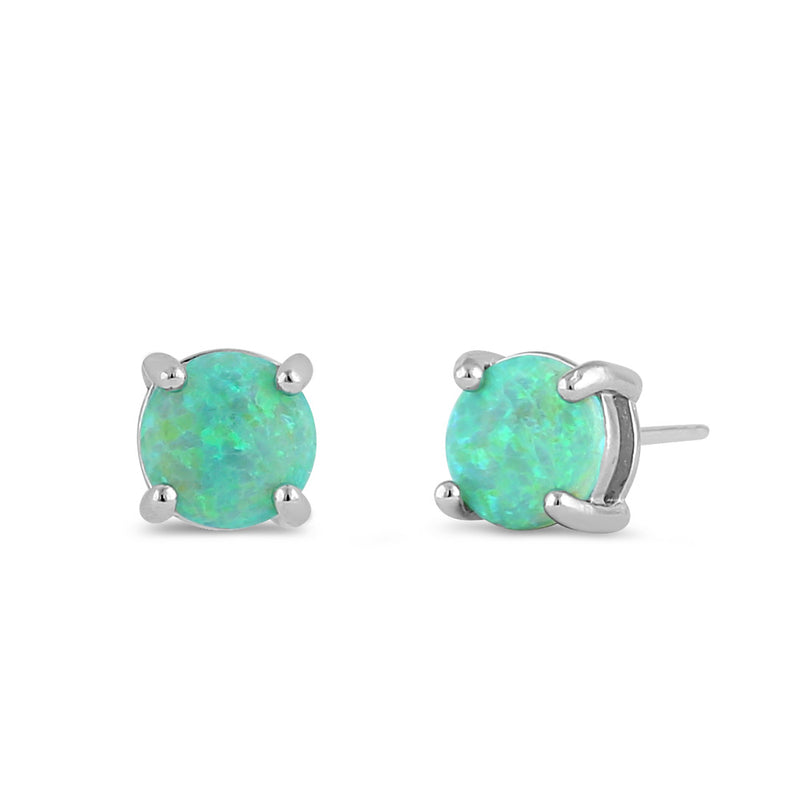 Sterling Silver Round Green Lab Opal Stud Earrings