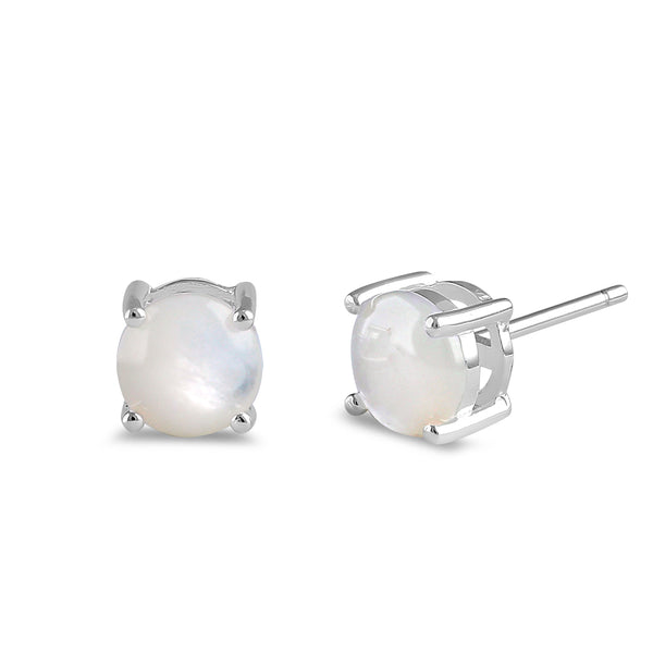 Sterling Silver Round Mother of Pearl Stud Earrings