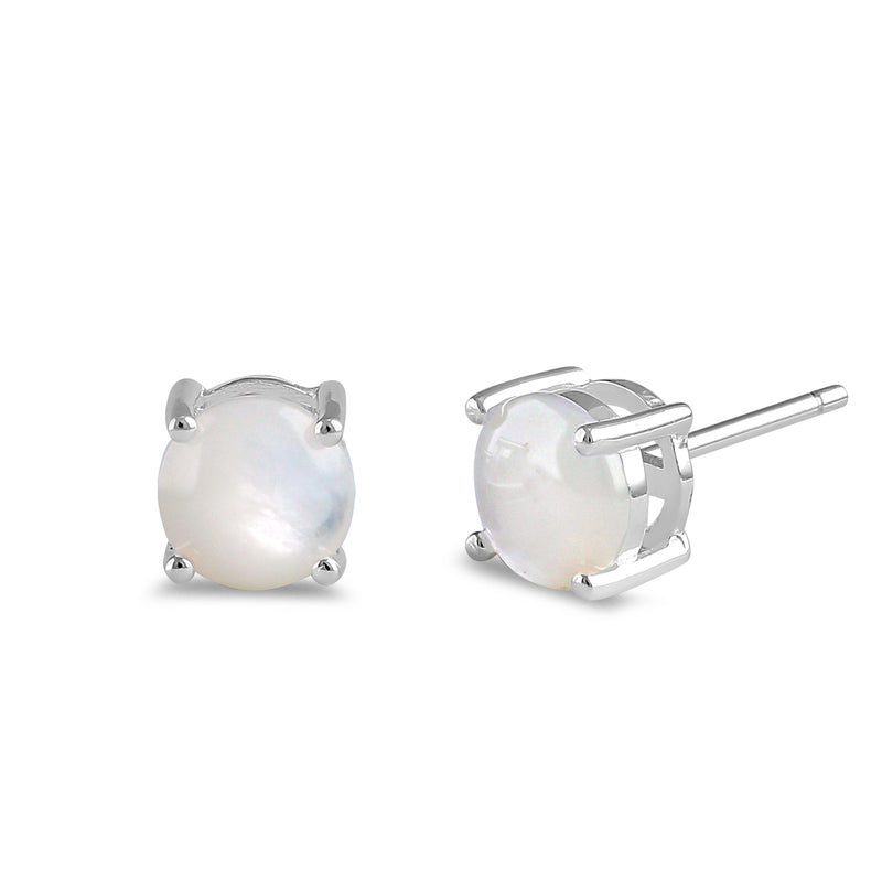 Sterling Silver Round Mother of Pearl Stud Earrings
