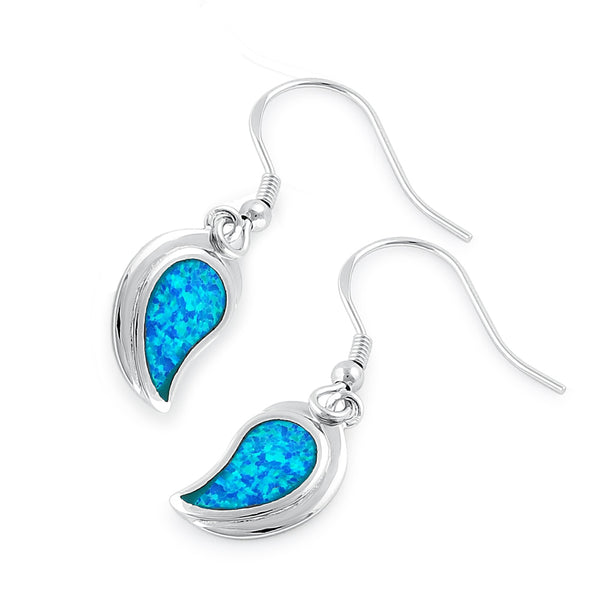 Sterling Silver Blue Lab Opal Leaf Hook Earrings