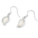 Sterling Silver White Lab Opal Leaf Hook Earrings