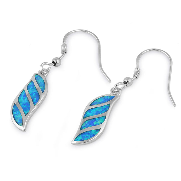Sterling Silver Blue Lab Opal Stunning Leaf Hook Earrings