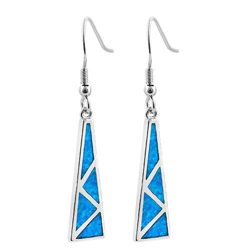 Sterling Silver Blue Lab Opal Pattern Hook Earrings