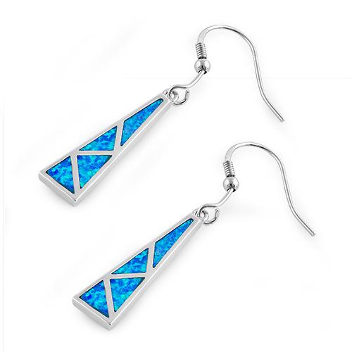 Sterling Silver Blue Lab Opal Pattern Hook Earrings
