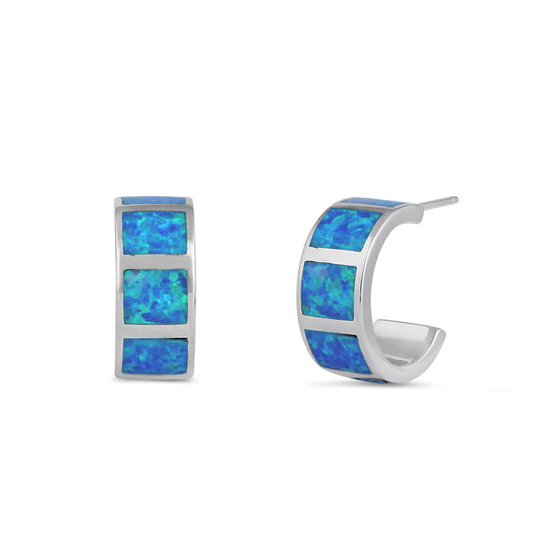 Sterling Silver Blue Lab Opal Hoop Earrings