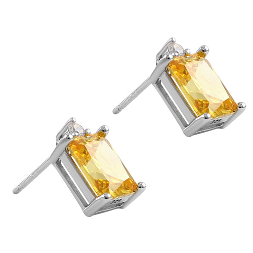 Sterling Silver Rectangular Golden Yellow CZ Earrings